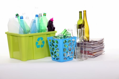 Segregated bins for food waste, glass and mixed recycling